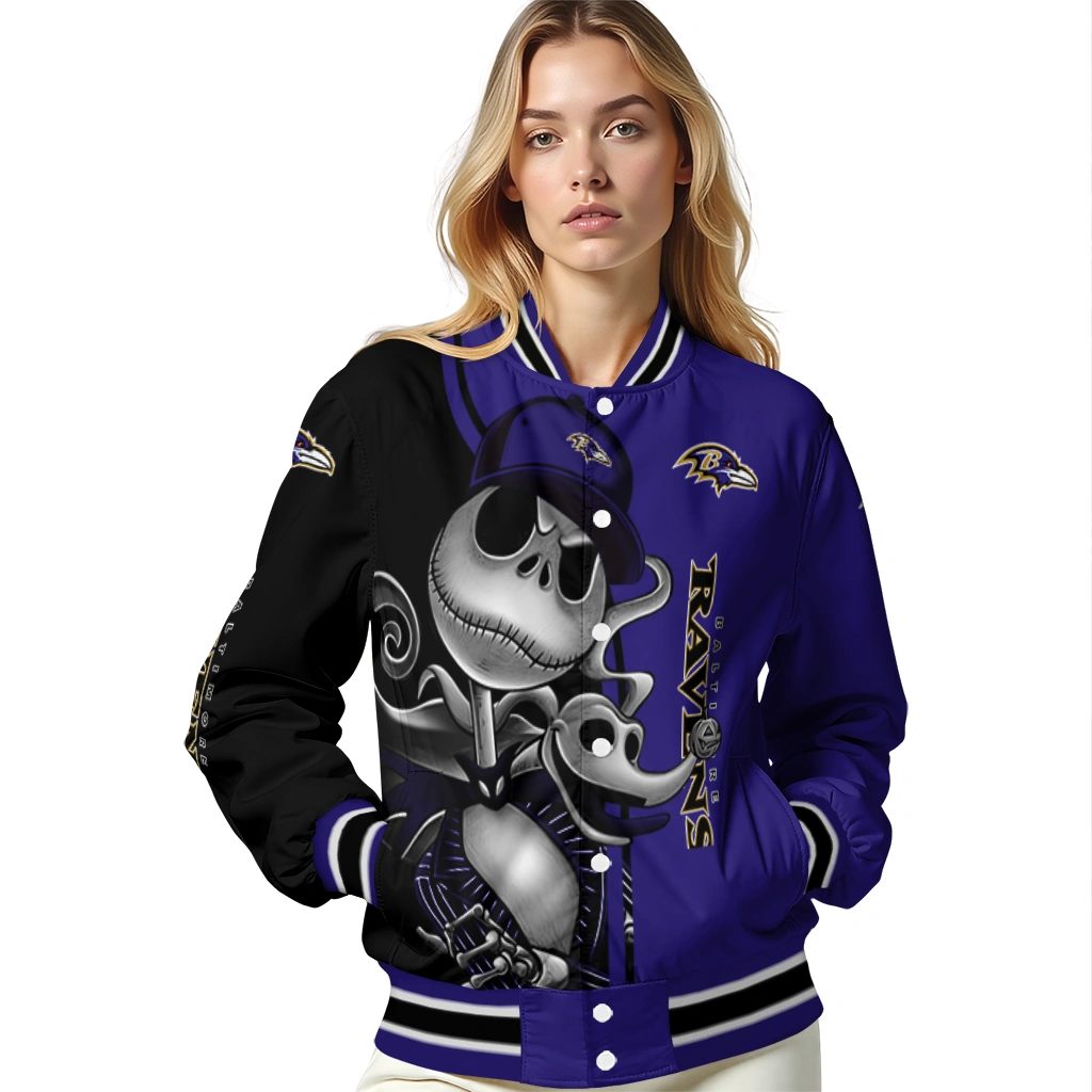 baltimore ravens spooky grin purple varsity jacket latest model baltimore ravens spooky grin purple varsity jacket latest model
