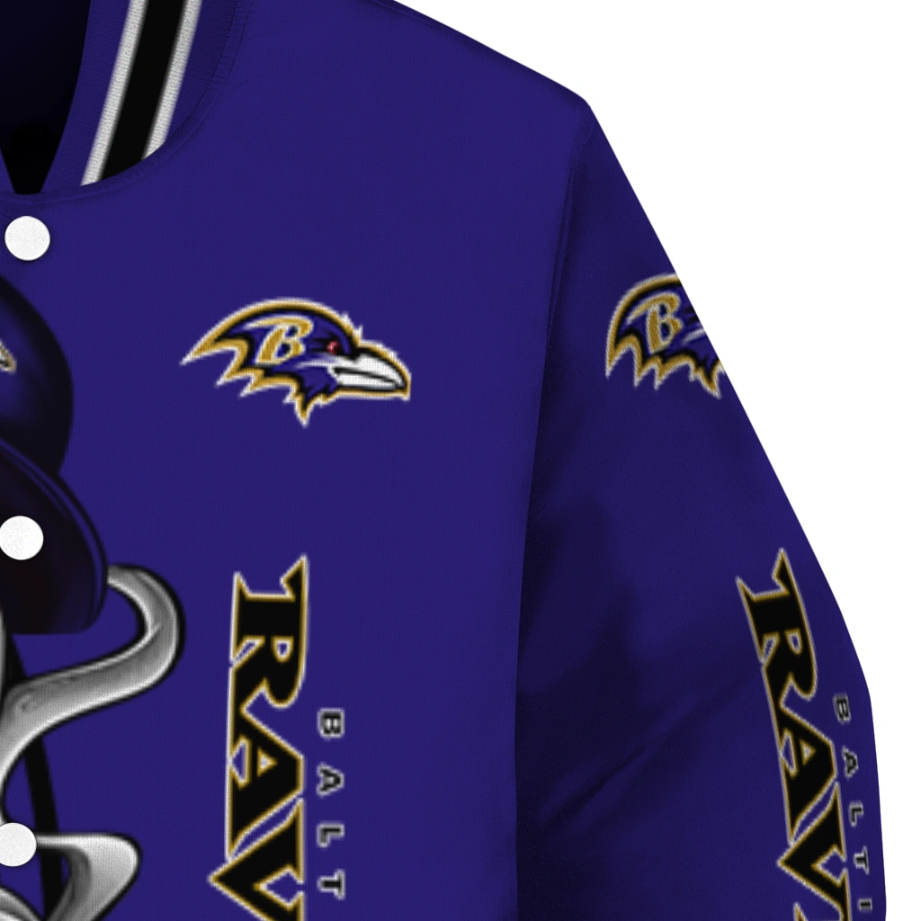 baltimore ravens spooky grin purple varsity jacket premium grade baltimore ravens spooky grin purple varsity jacket premium grade
