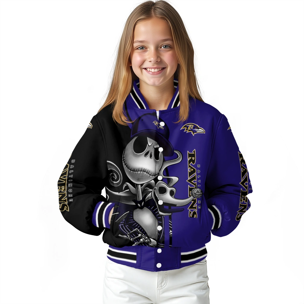 baltimore ravens spooky grin purple varsity jacket top rated baltimore ravens spooky grin purple varsity jacket top rated