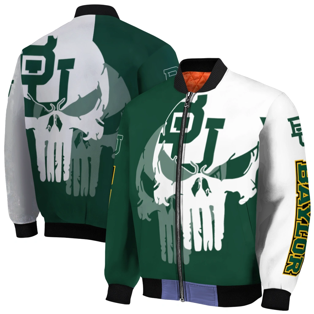 baylor bears skull outline green white bomber jacket best selling baylor bears skull outline green white bomber jacket best selling