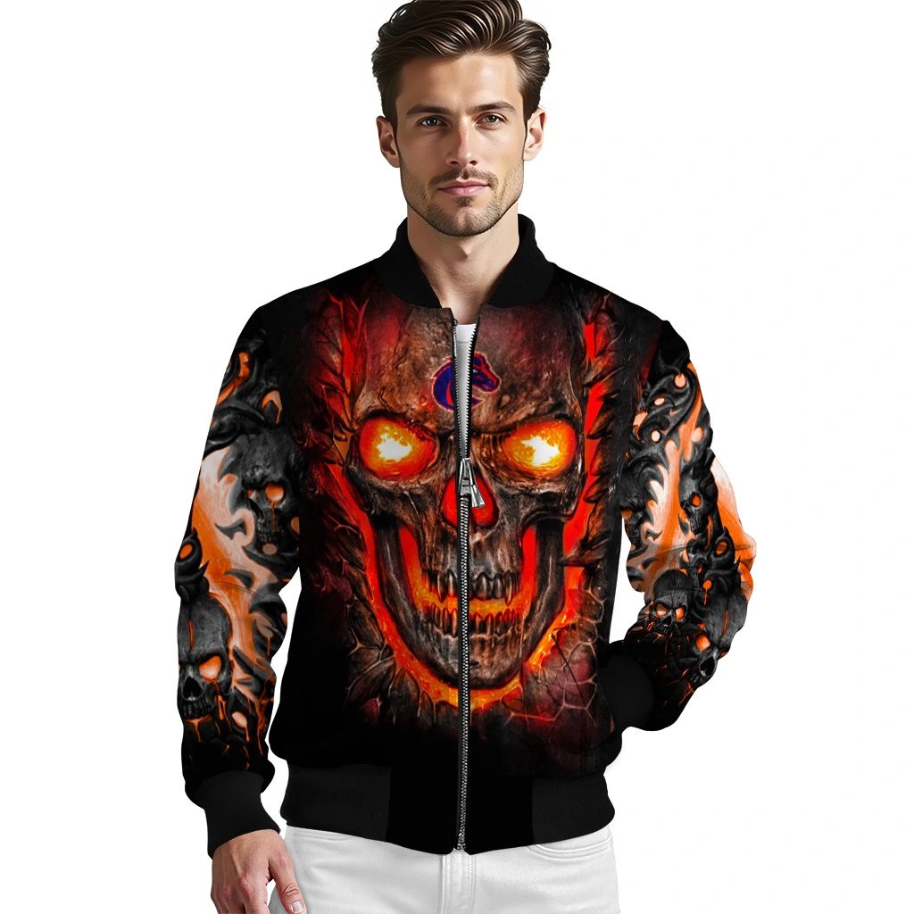 boise state broncos inferno skull orange black bomber jacket high quality boise state broncos inferno skull orange black bomber jacket high quality