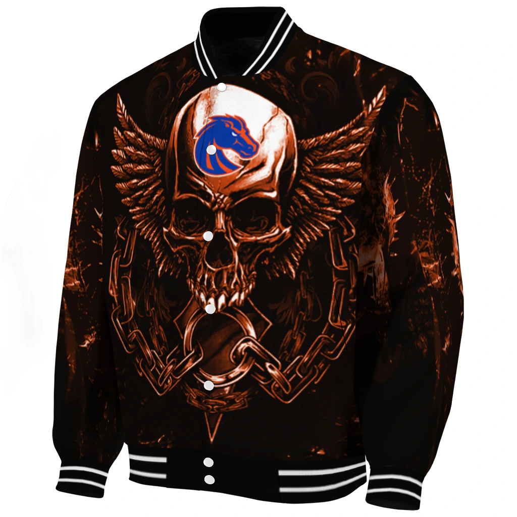 boise state broncos skull bite orange black varsity jacket best selling boise state broncos skull bite orange black varsity jacket best selling
