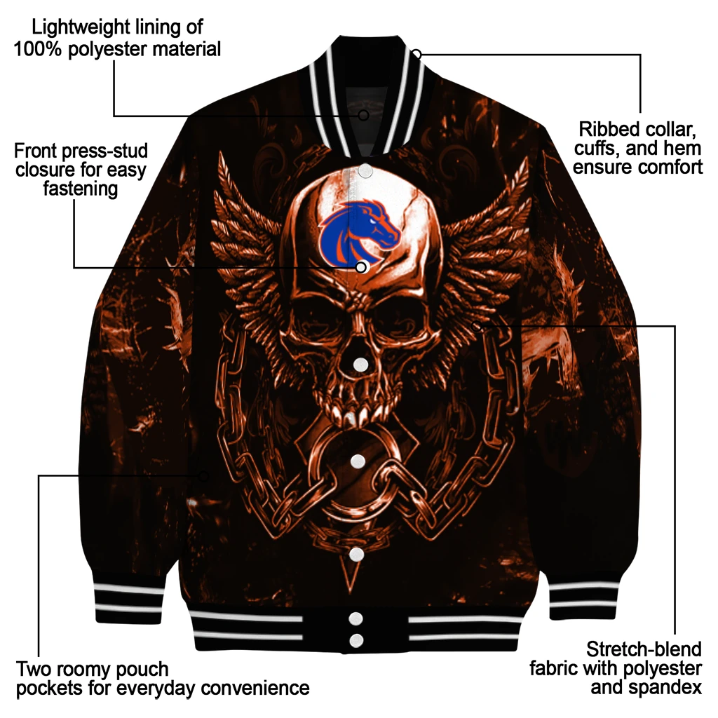 boise state broncos skull bite orange black varsity jacket new arrival boise state broncos skull bite orange black varsity jacket new arrival