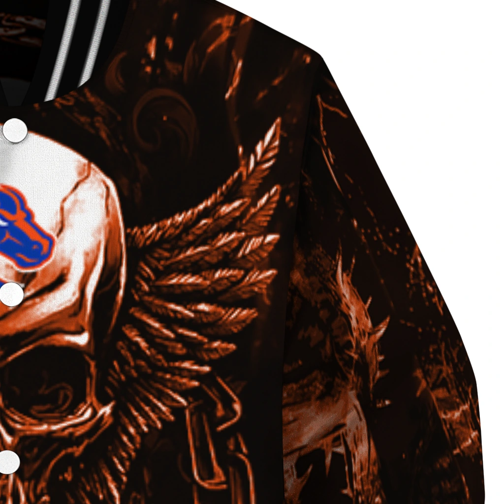 boise state broncos skull bite orange black varsity jacket premium grade boise state broncos skull bite orange black varsity jacket premium grade