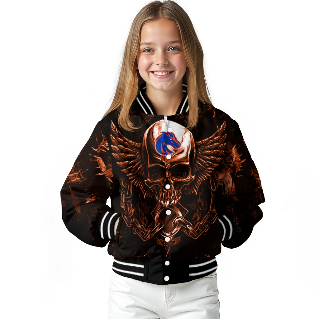 boise state broncos skull bite orange black varsity jacket top rated boise state broncos skull bite orange black varsity jacket top rated