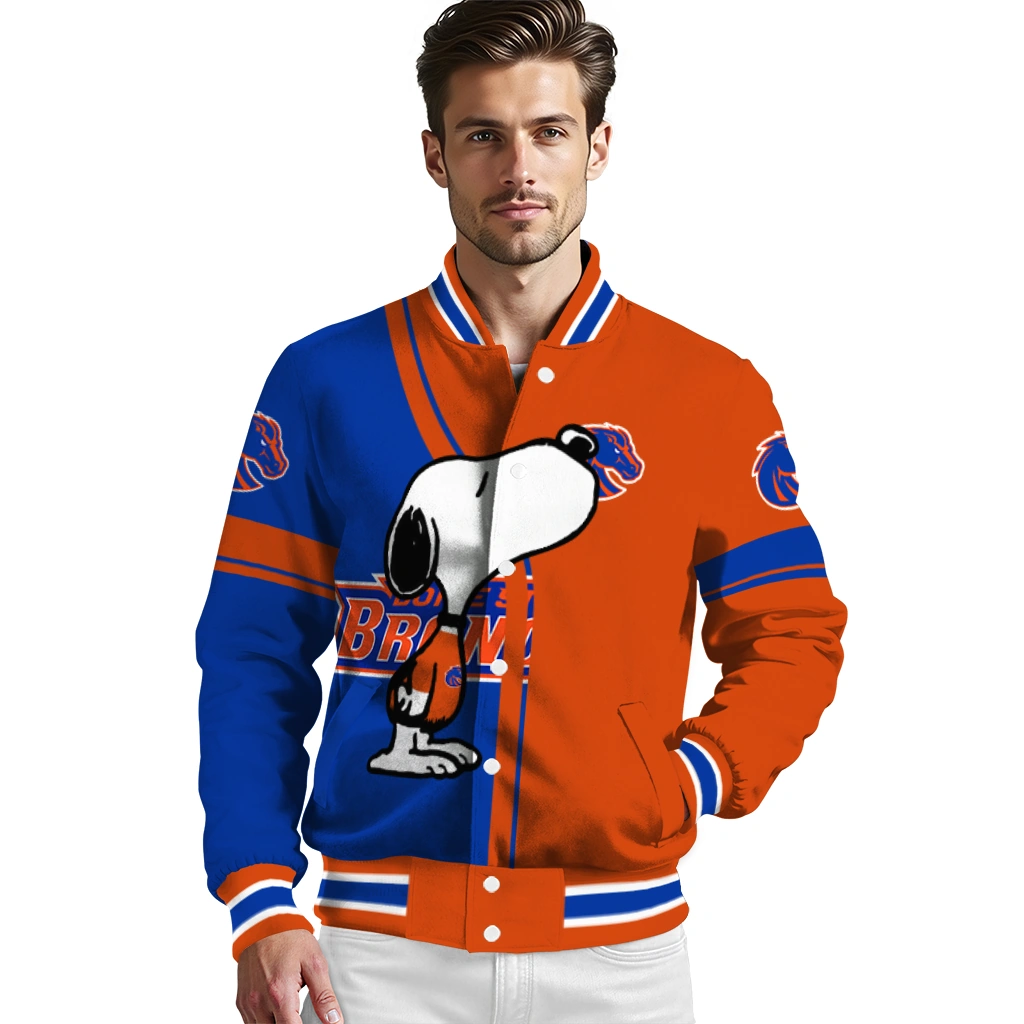 boise state broncos snoopy attitude orange varsity jacket high quality boise state broncos snoopy attitude orange varsity jacket high quality