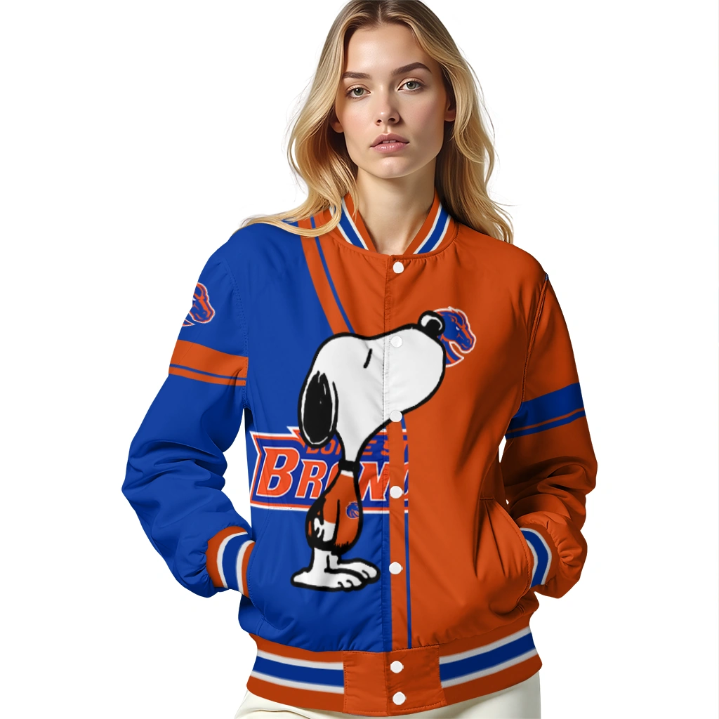 boise state broncos snoopy attitude orange varsity jacket latest model boise state broncos snoopy attitude orange varsity jacket latest model