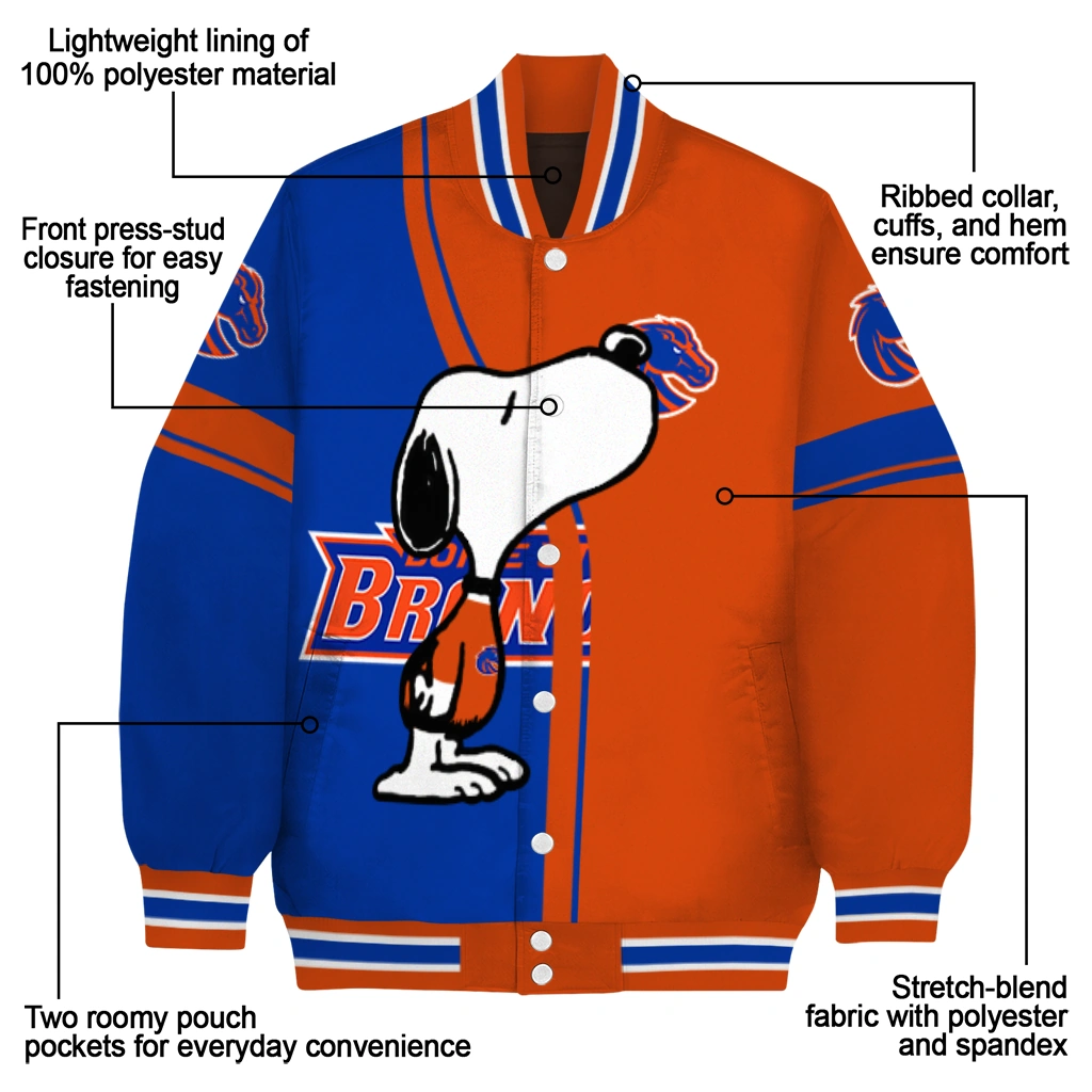 boise state broncos snoopy attitude orange varsity jacket new arrival boise state broncos snoopy attitude orange varsity jacket new arrival