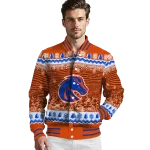 boise state broncos snowy pines orange varsity jacket best selling