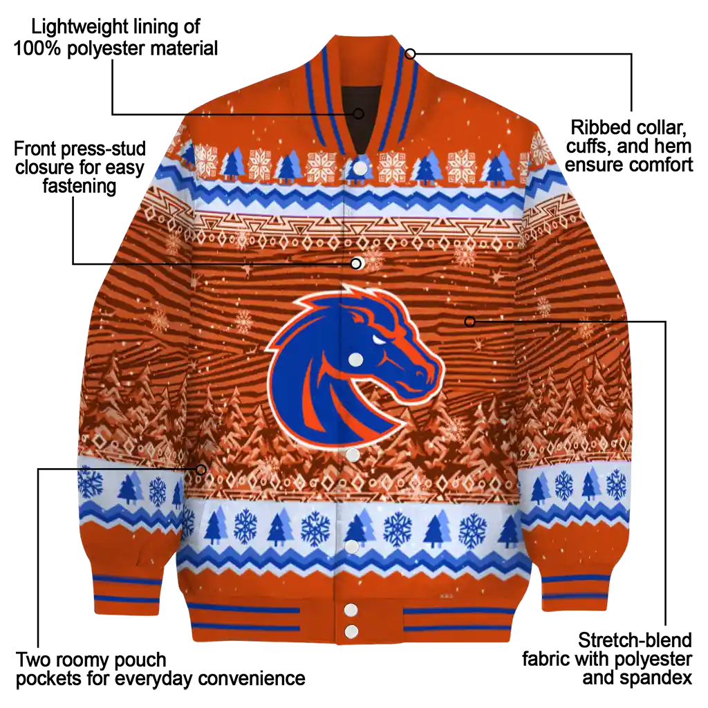 boise state broncos snowy pines orange varsity jacket new arrival boise state broncos snowy pines orange varsity jacket new arrival
