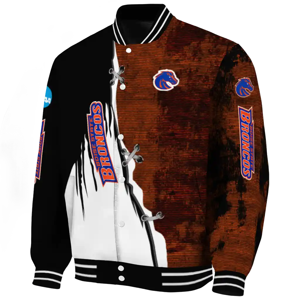boise state broncos torn texture print orange black varsity jacket best selling boise state broncos torn texture print orange black varsity jacket best selling