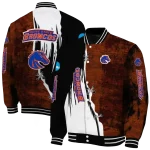 boise state broncos torn texture print orange black varsity jacket best selling