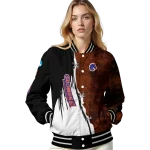 boise state broncos torn texture print orange black varsity jacket best selling