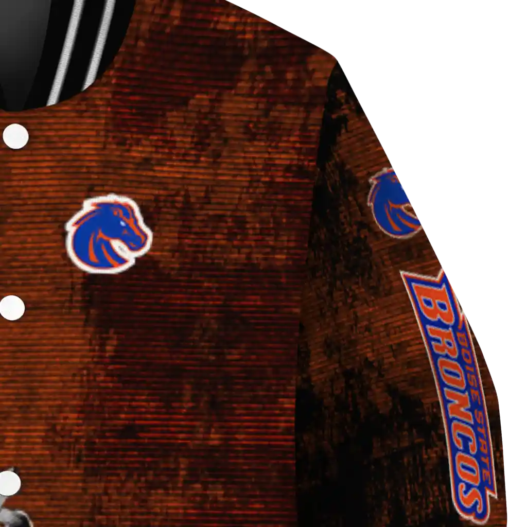 boise state broncos torn texture print orange black varsity jacket premium grade boise state broncos torn texture print orange black varsity jacket premium grade