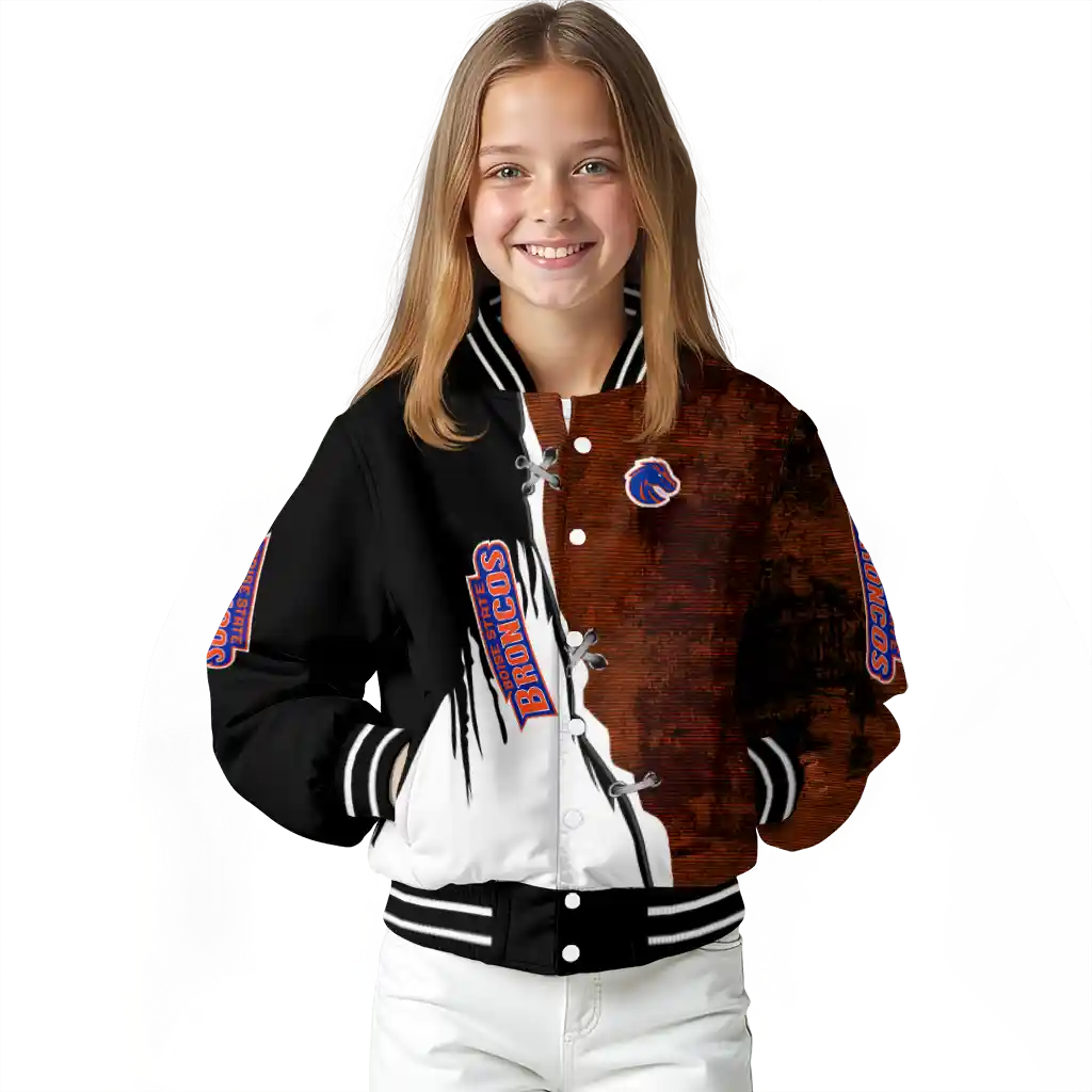 boise state broncos torn texture print orange black varsity jacket top rated boise state broncos torn texture print orange black varsity jacket top rated