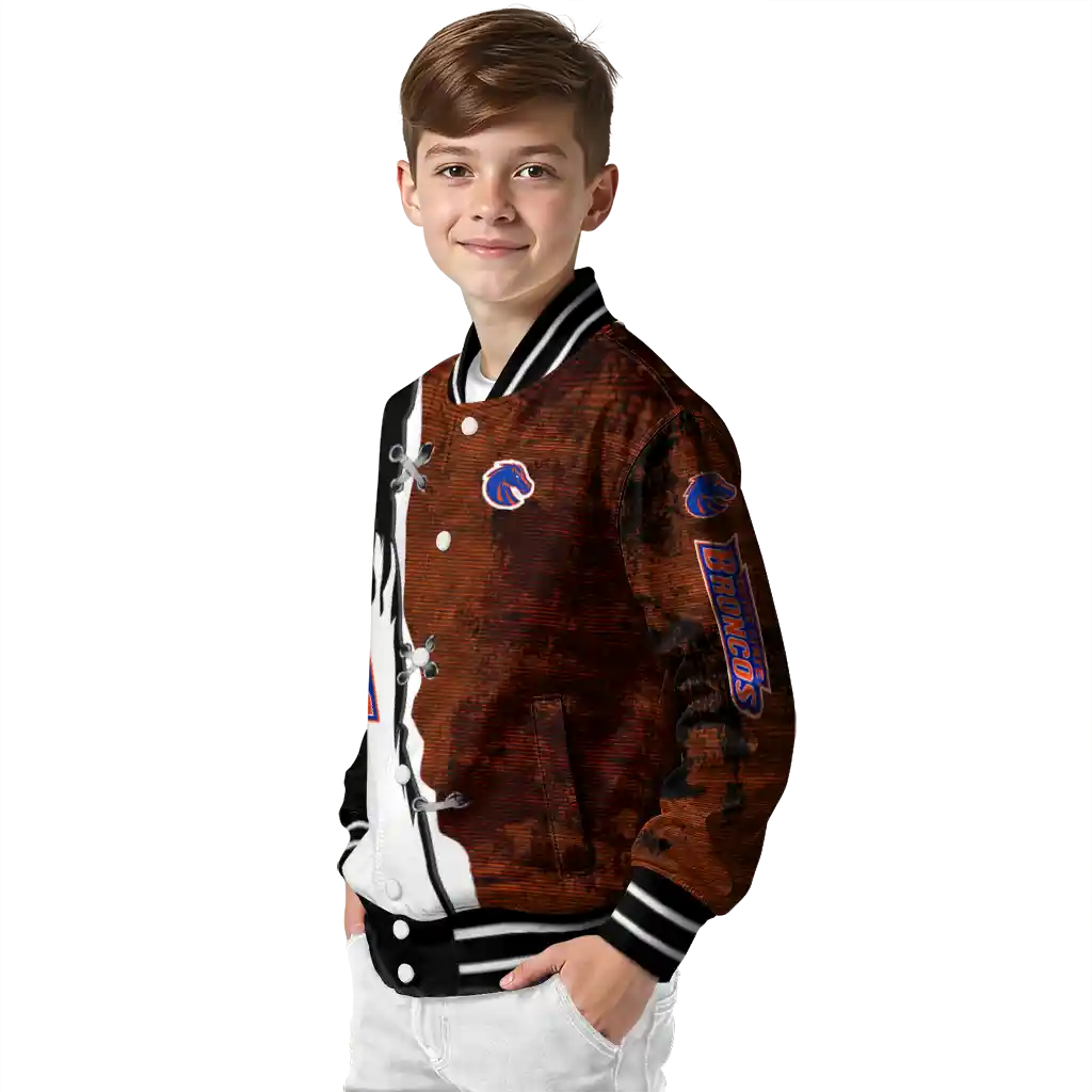 boise state broncos torn texture print orange black varsity jacket trendy boise state broncos torn texture print orange black varsity jacket trendy