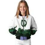 boston celtics clover pattern print white green bomber jacket best selling