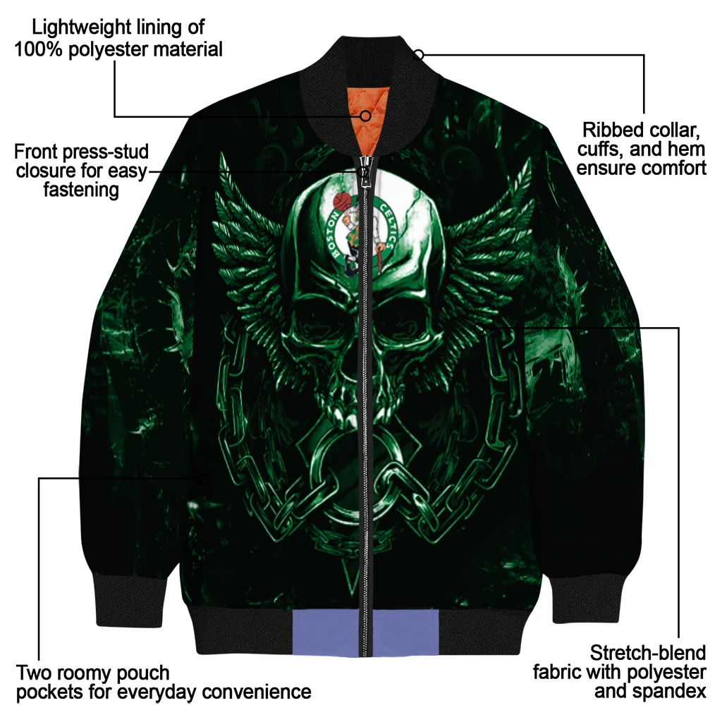 boston celtics skull bite green black bomber jacket new arrival boston celtics skull bite green black bomber jacket new arrival