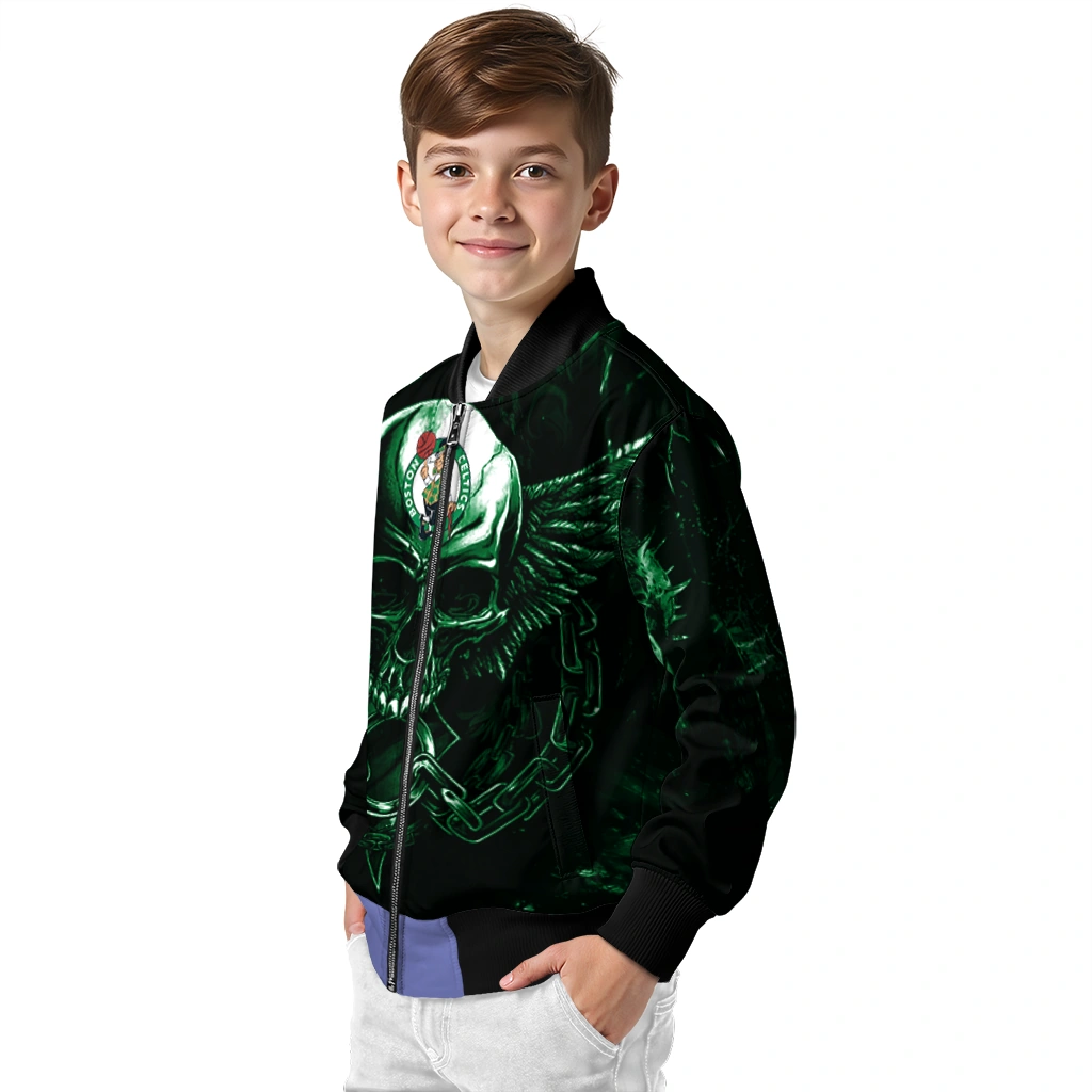 boston celtics skull bite green black bomber jacket trendy boston celtics skull bite green black bomber jacket trendy