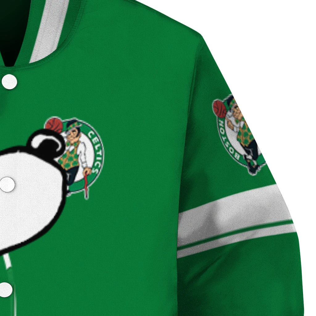 boston celtics snoopy attitude green varsity jacket premium grade boston celtics snoopy attitude green varsity jacket premium grade