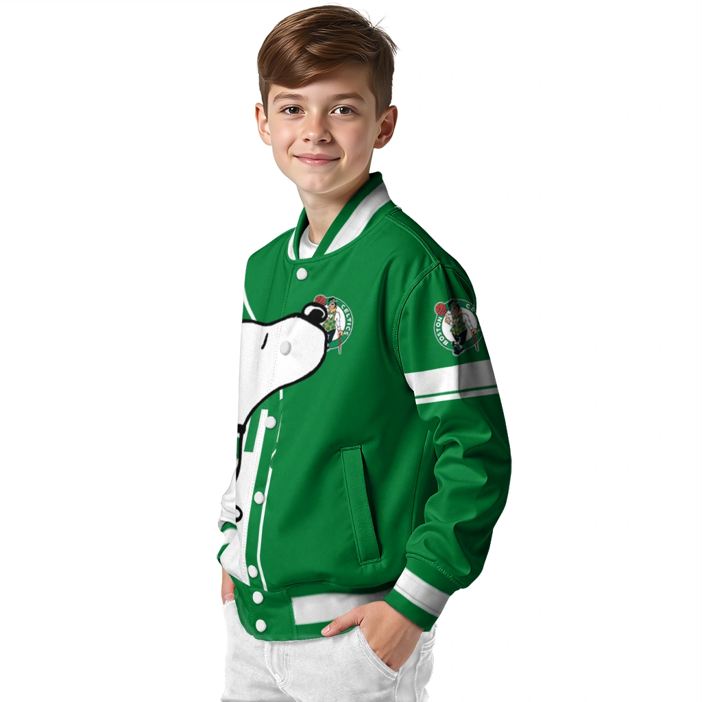 boston celtics snoopy attitude green varsity jacket trendy boston celtics snoopy attitude green varsity jacket trendy
