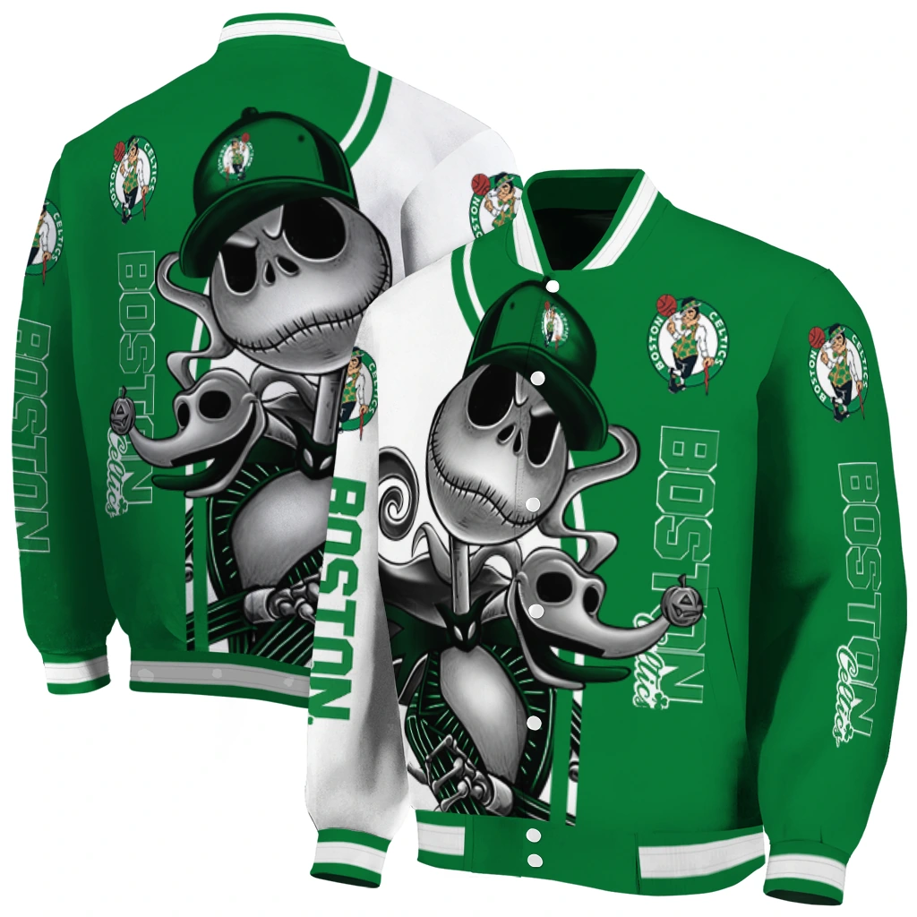 boston celtics spooky grin green varsity jacket fashion forward boston celtics spooky grin green varsity jacket fashion forward