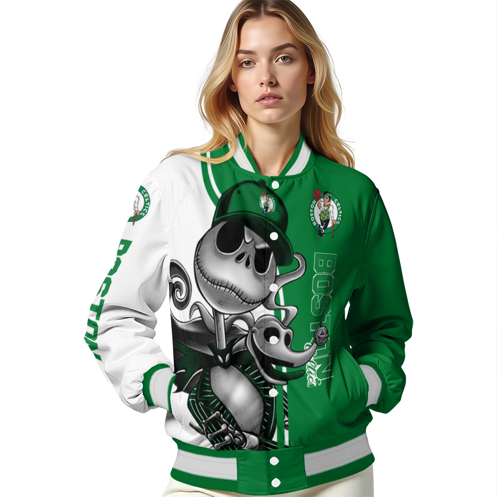 boston celtics spooky grin green varsity jacket latest model boston celtics spooky grin green varsity jacket latest model