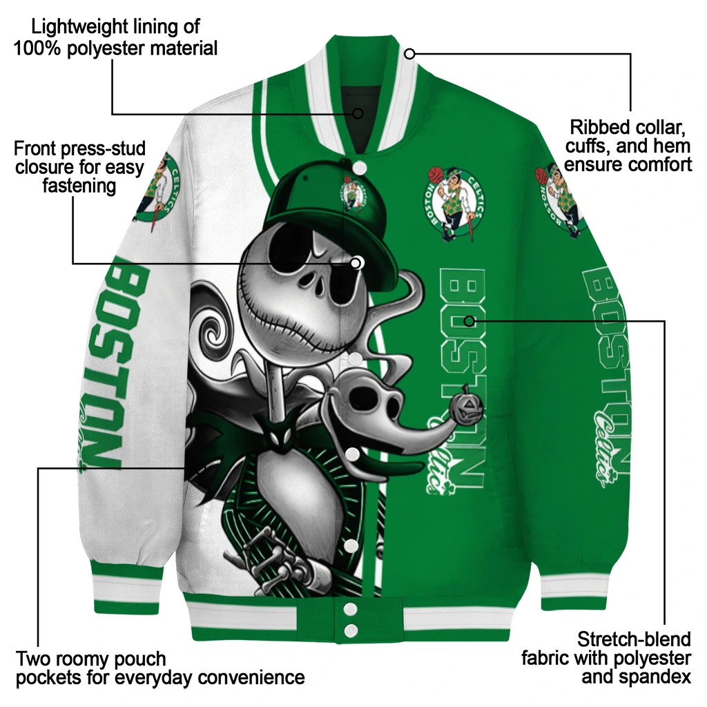 boston celtics spooky grin green varsity jacket new arrival boston celtics spooky grin green varsity jacket new arrival