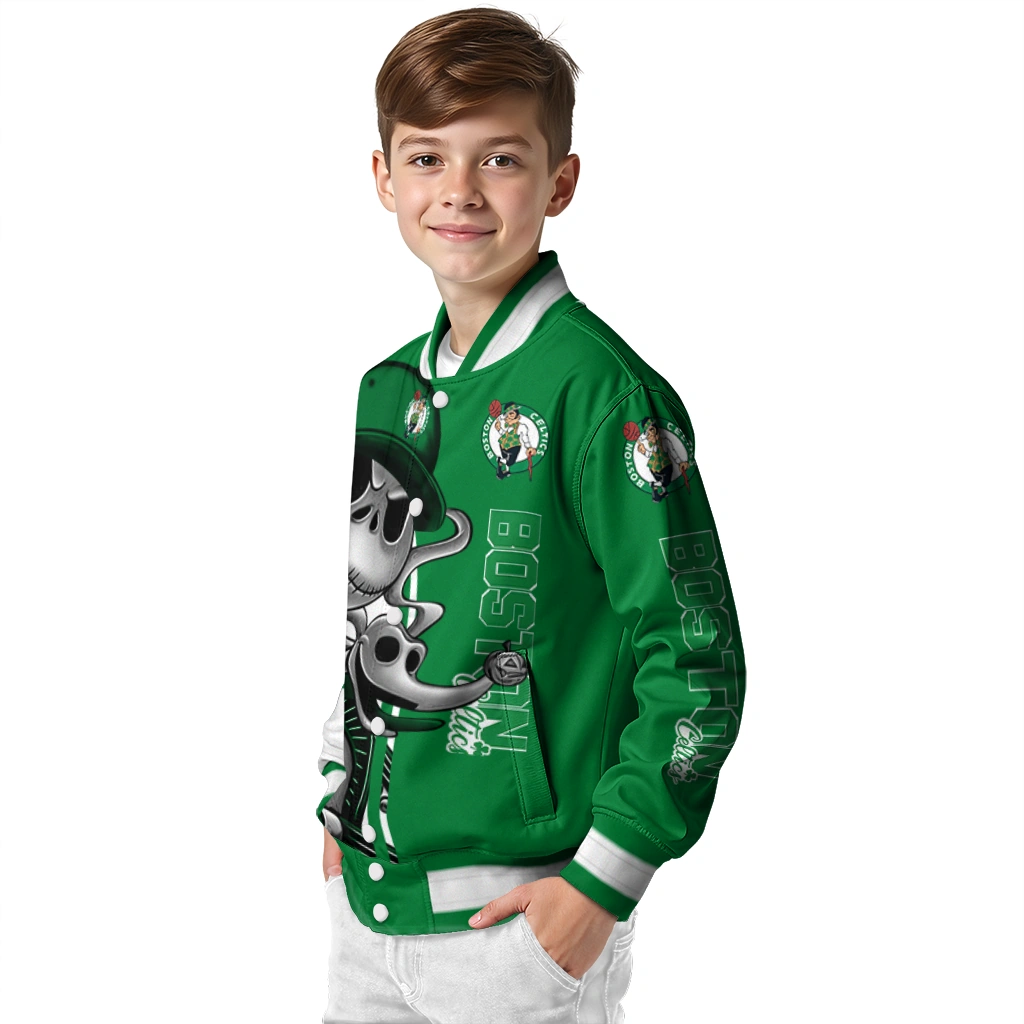 boston celtics spooky grin green varsity jacket trendy boston celtics spooky grin green varsity jacket trendy