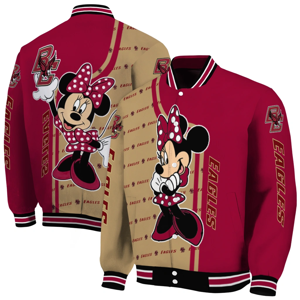 boston college eagles minnie mouse maroon varsity jacket fashion forward boston college eagles minnie mouse maroon varsity jacket fashion forward