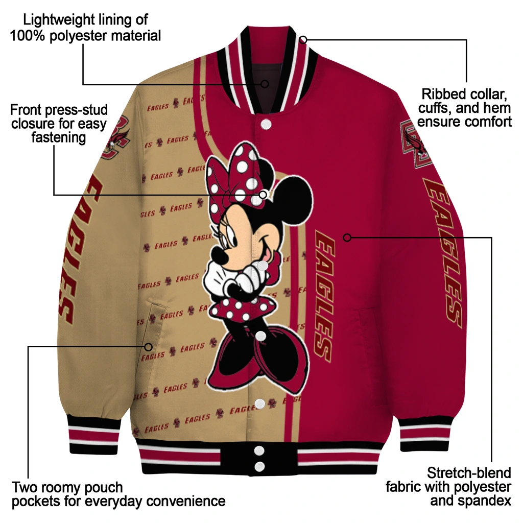 boston college eagles minnie mouse maroon varsity jacket new arrival boston college eagles minnie mouse maroon varsity jacket new arrival