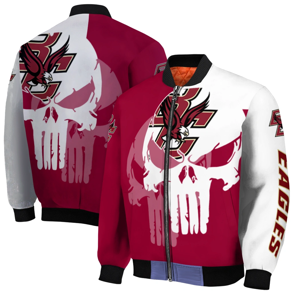 boston college eagles skull outline maroon white bomber jacket best selling boston college eagles skull outline maroon white bomber jacket best selling