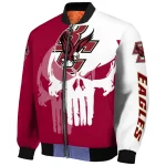 boston college eagles skull outline maroon white bomber jacket best selling
