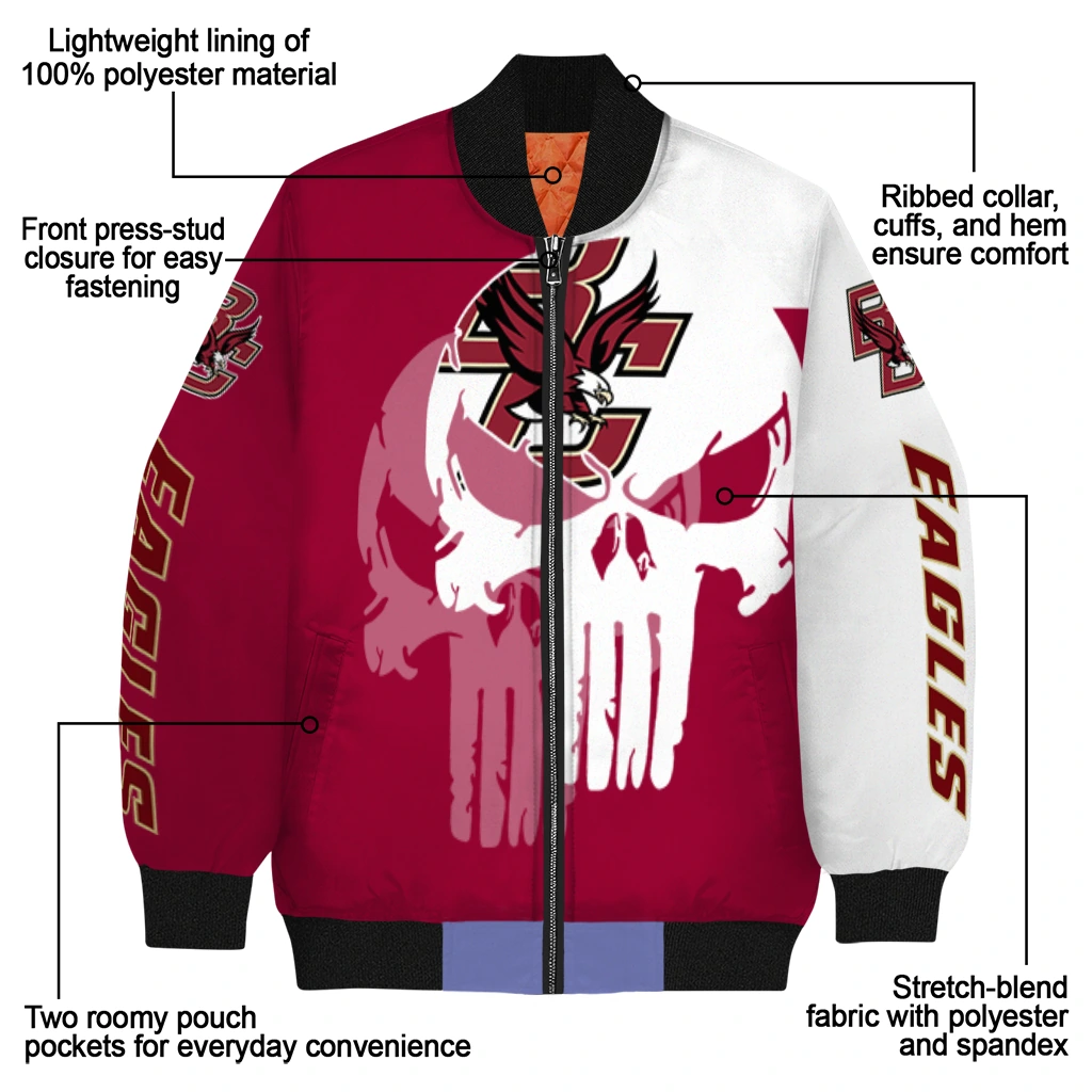 boston college eagles skull outline maroon white bomber jacket new arrival boston college eagles skull outline maroon white bomber jacket new arrival