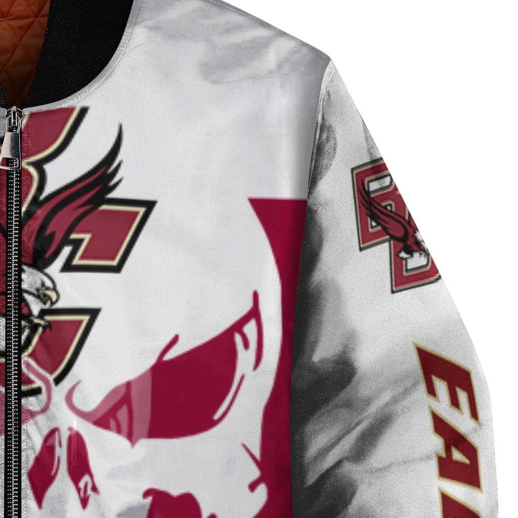 boston college eagles skull outline maroon white bomber jacket premium grade boston college eagles skull outline maroon white bomber jacket premium grade