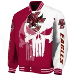 boston college eagles skull outline maroon white varsity jacket best selling