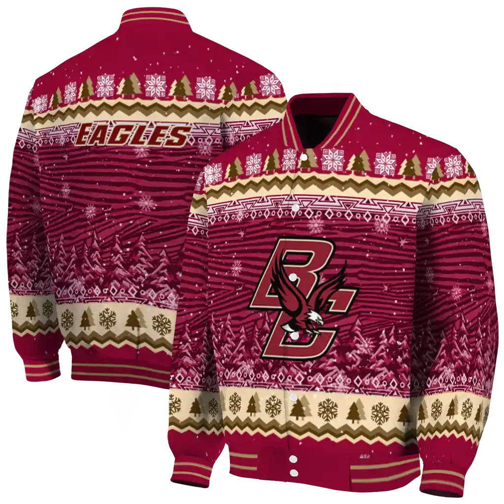boston college eagles snowy pines maroon varsity jacket fashion forward boston college eagles snowy pines maroon varsity jacket fashion forward