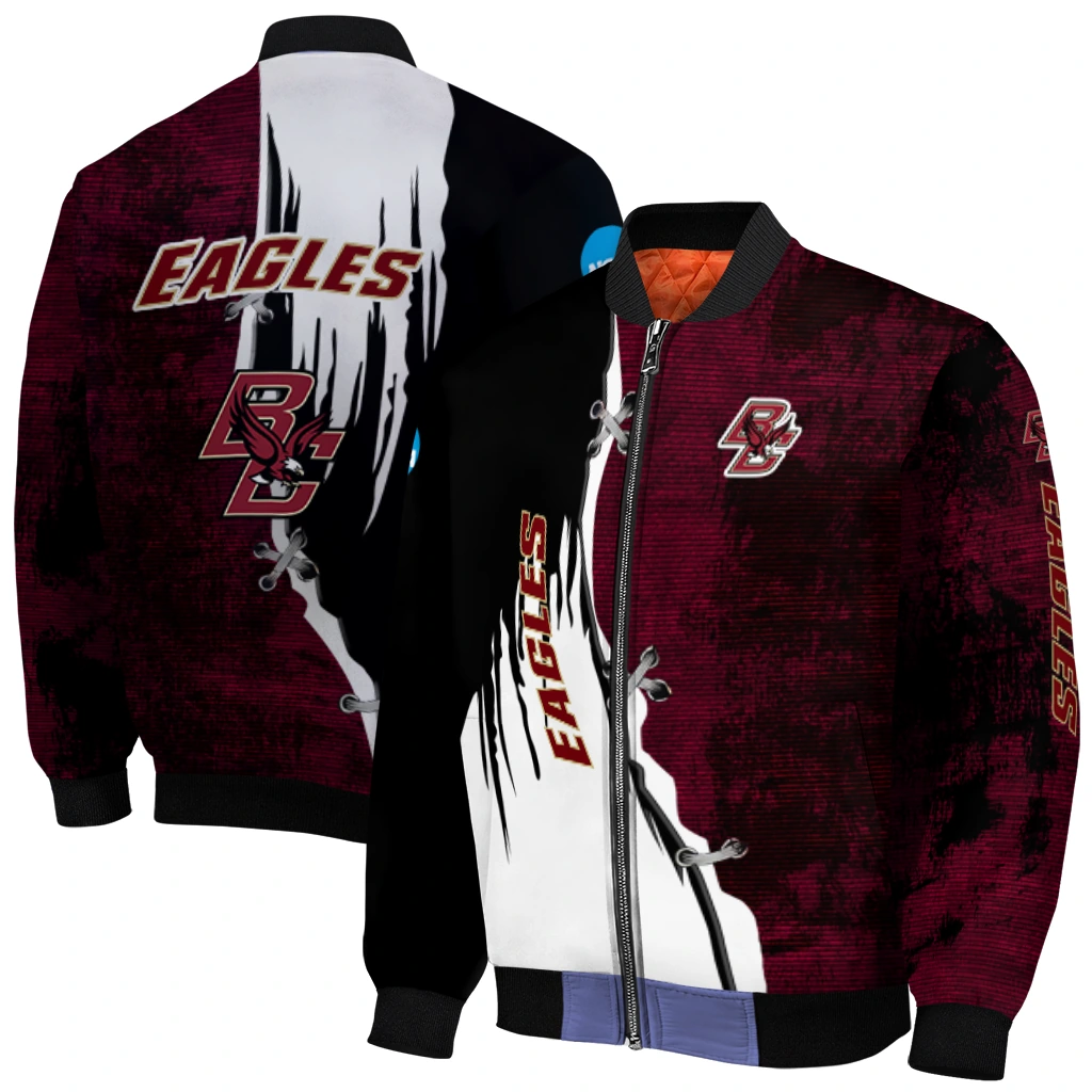 boston college eagles torn texture print maroon black bomber jacket best selling boston college eagles torn texture print maroon black bomber jacket best selling