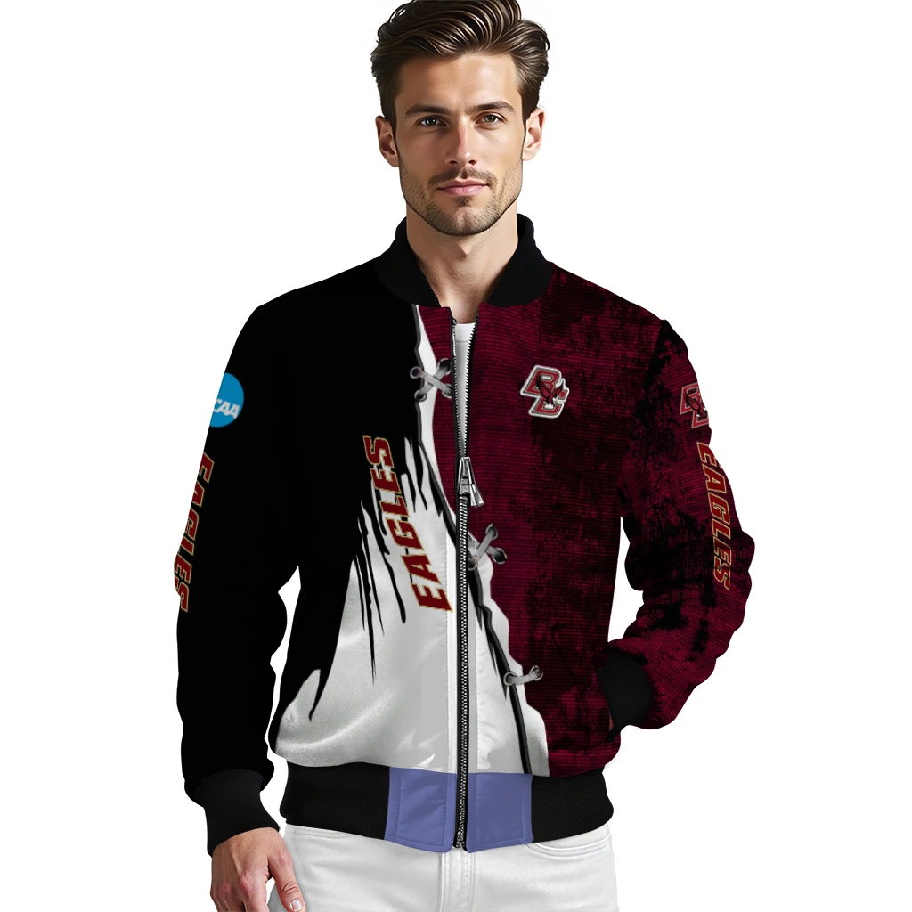 boston college eagles torn texture print maroon black bomber jacket high quality boston college eagles torn texture print maroon black bomber jacket high quality