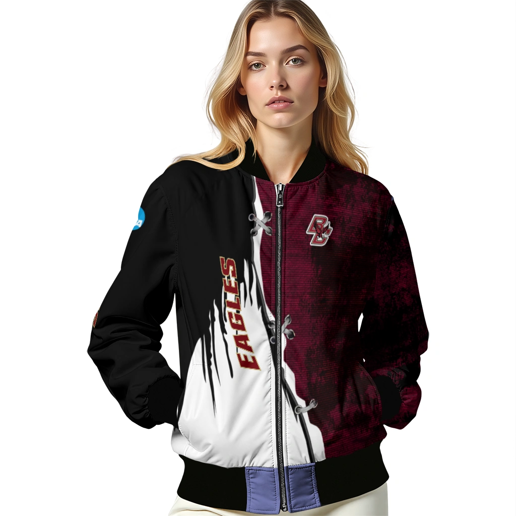 boston college eagles torn texture print maroon black bomber jacket latest model boston college eagles torn texture print maroon black bomber jacket latest model