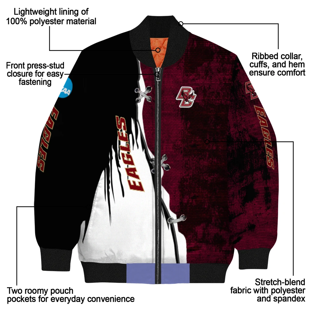 boston college eagles torn texture print maroon black bomber jacket new arrival boston college eagles torn texture print maroon black bomber jacket new arrival