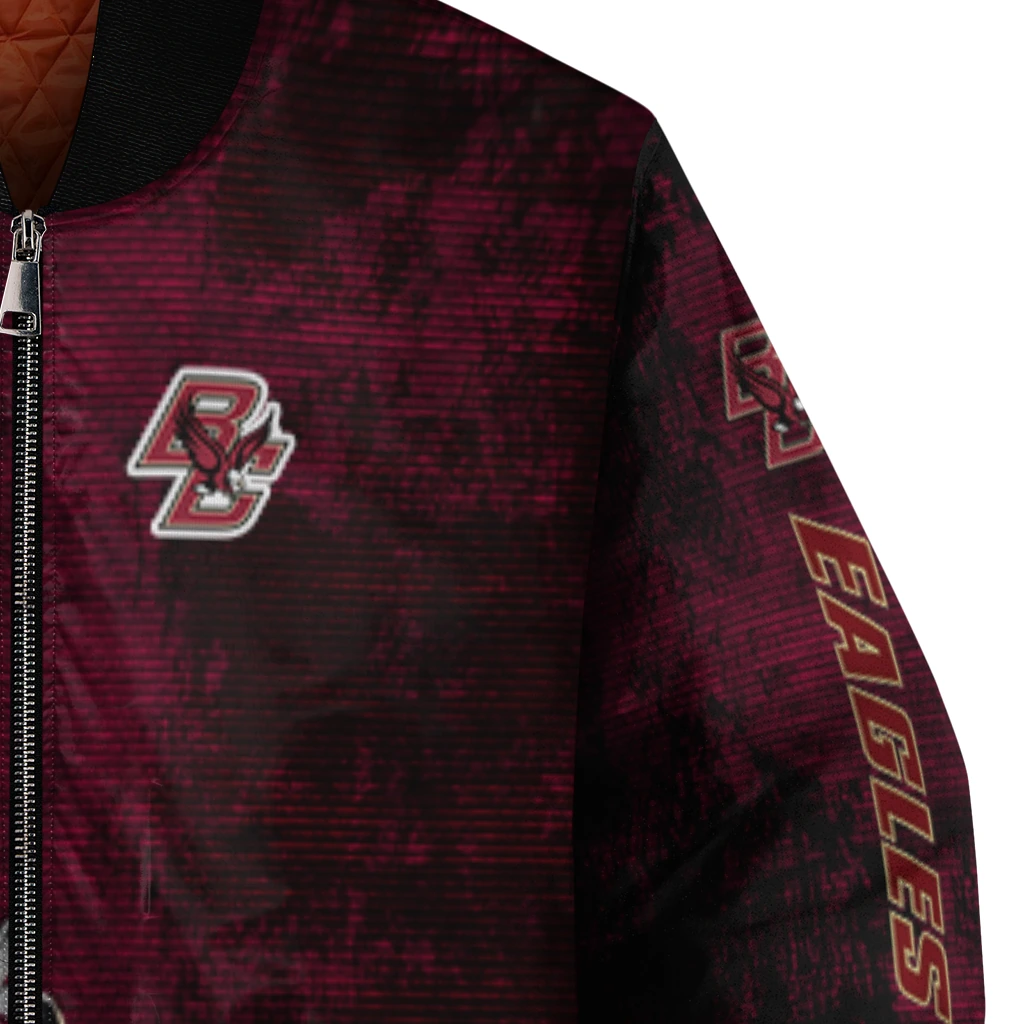 boston college eagles torn texture print maroon black bomber jacket premium grade boston college eagles torn texture print maroon black bomber jacket premium grade