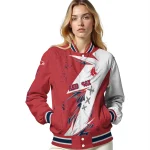 boston red sox ripped bolt red white varsity jacket best selling