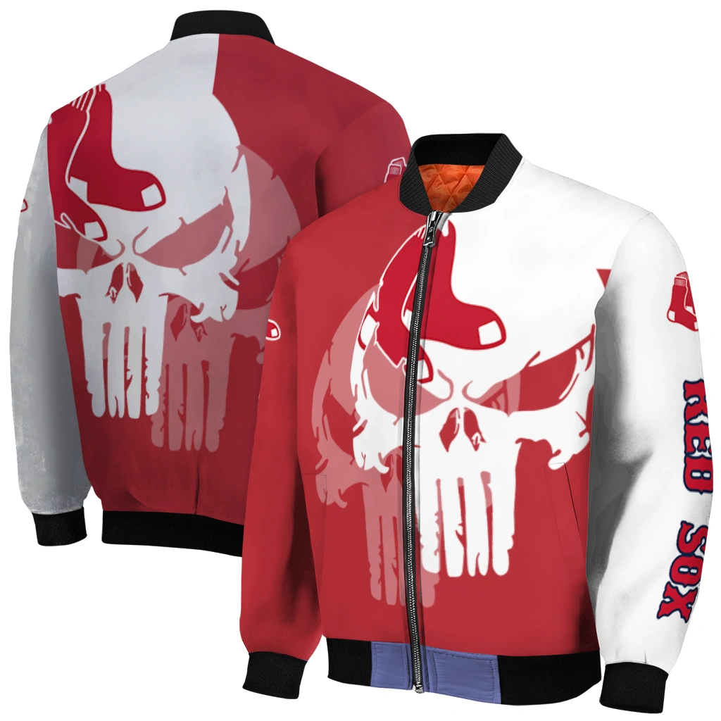 boston red sox skull outline red white bomber jacket best selling boston red sox skull outline red white bomber jacket best selling