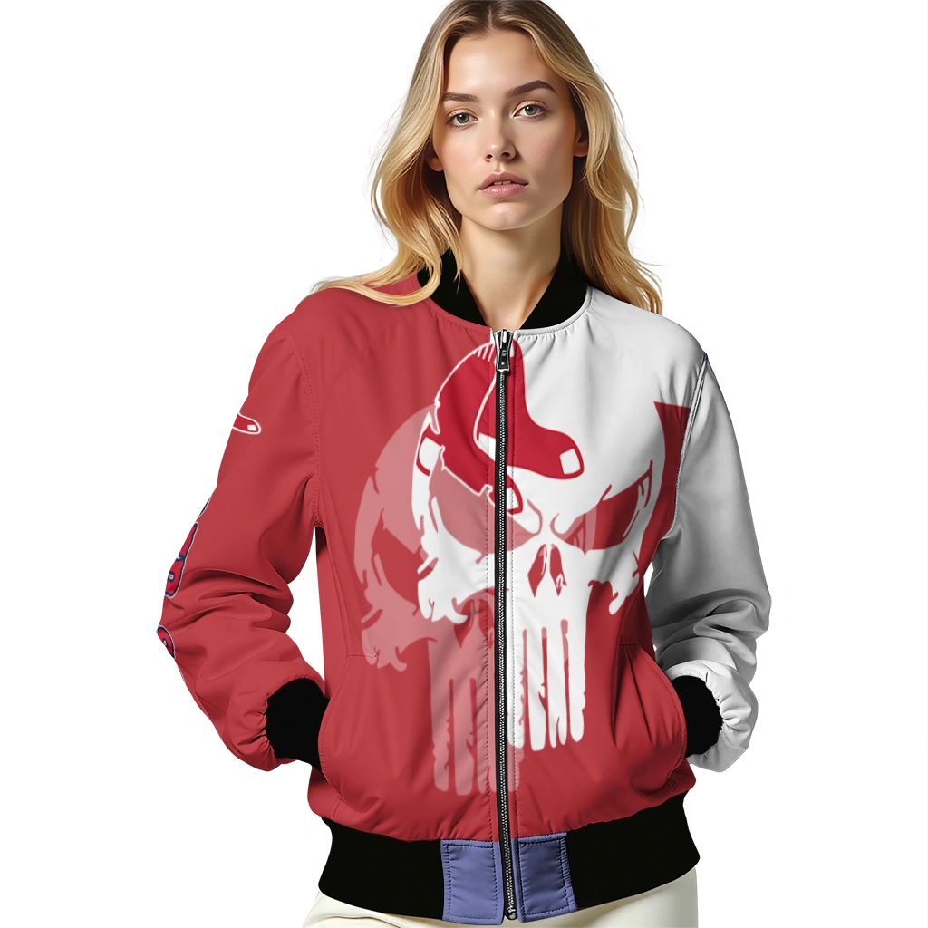 boston red sox skull outline red white bomber jacket latest model boston red sox skull outline red white bomber jacket latest model
