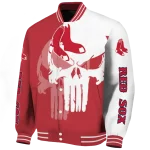 boston red sox skull outline red white varsity jacket best selling