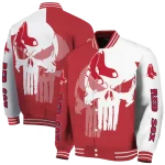 boston red sox skull outline red white varsity jacket best selling