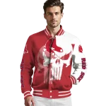 boston red sox skull outline red white varsity jacket best selling