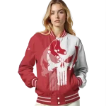 boston red sox skull outline red white varsity jacket best selling