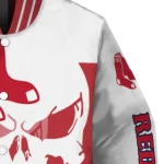 boston red sox skull outline red white varsity jacket best selling